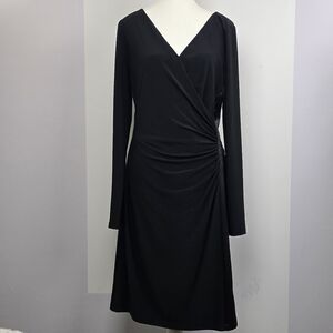 Laureb Ralph Lauren Black Faux Wrap Long Sleeve Midi Dress, Sz 12